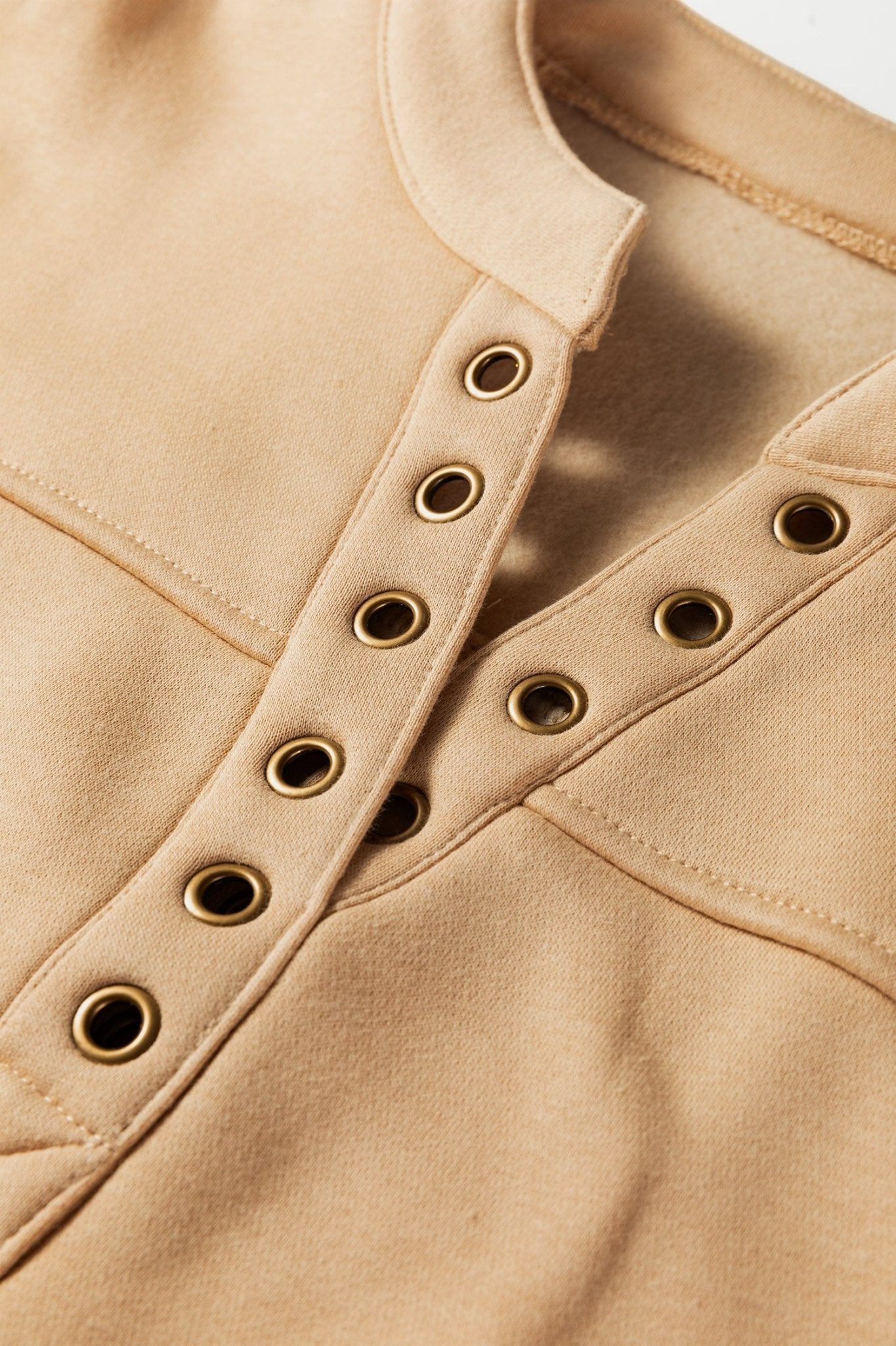 Solid Grommet V-Neck Drop Shoulder Sweatshirt - Rooted & Reckless Co.
