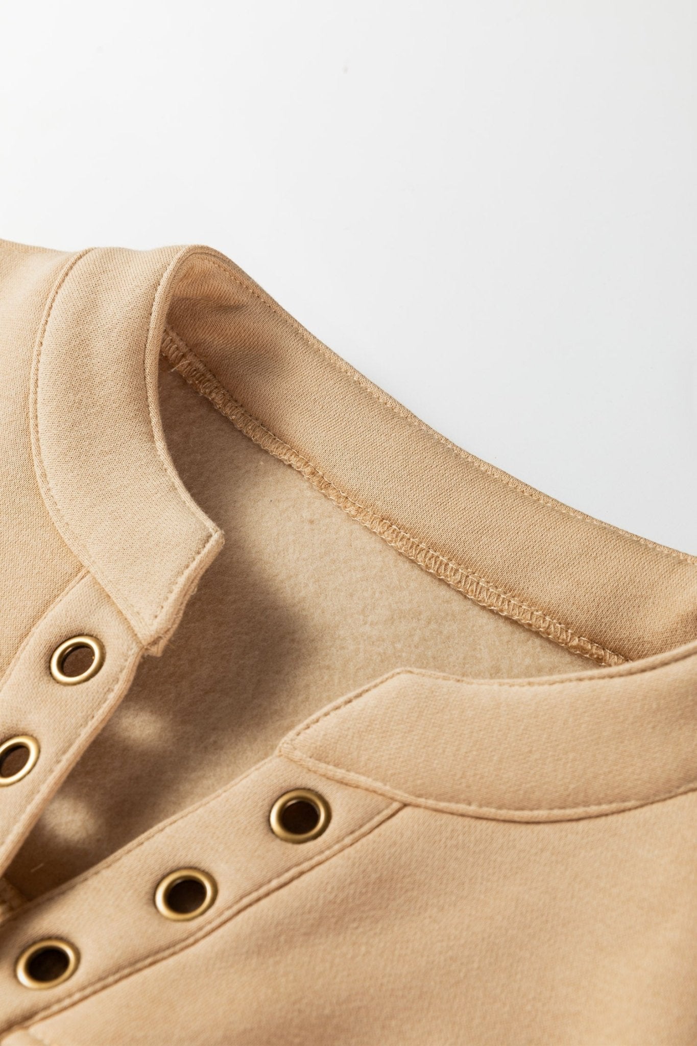 Solid Grommet V-Neck Drop Shoulder Sweatshirt - Rooted & Reckless Co.
