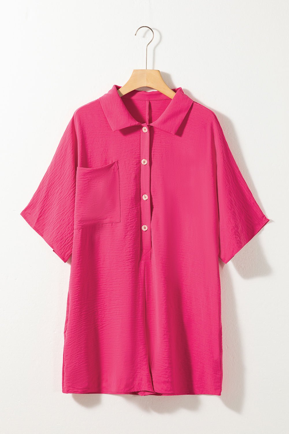 Solid Half Buttoned Collar Loose Romper - Rooted & Reckless Co.