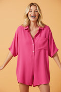 Solid Half Buttoned Collar Loose Romper - Rooted & Reckless Co.