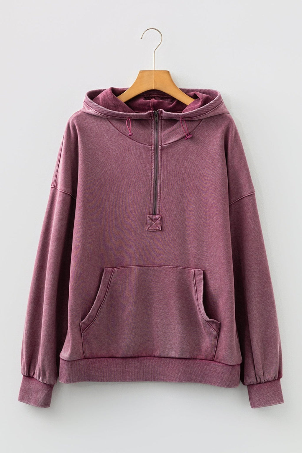 Solid Half-Zip Kangaroo Pocket Baggy Hoodie - Rooted & Reckless Co.