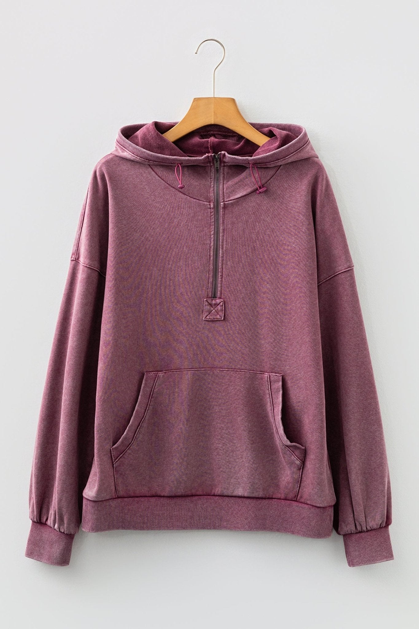 Solid Half-Zip Kangaroo Pocket Baggy Hoodie - Rooted & Reckless Co.