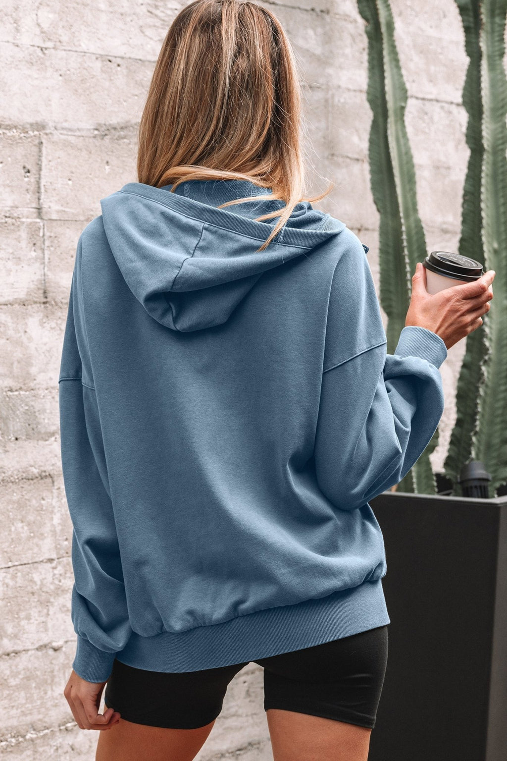 Solid Half-Zip Kangaroo Pocket Baggy Hoodie - Rooted & Reckless Co.