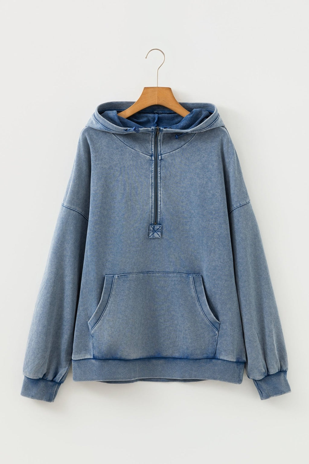 Solid Half-Zip Kangaroo Pocket Baggy Hoodie - Rooted & Reckless Co.