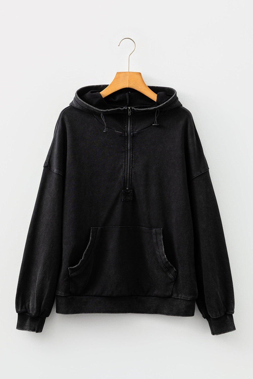 Solid Half-Zip Kangaroo Pocket Baggy Hoodie - Rooted & Reckless Co.