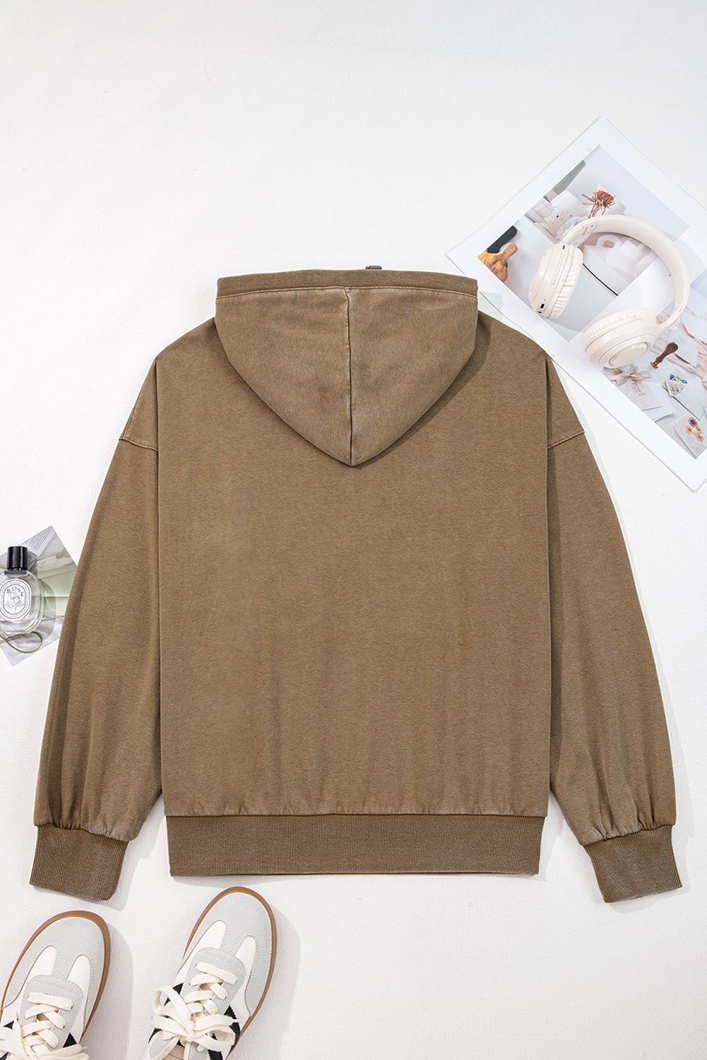 Solid Half-Zip Kangaroo Pocket Baggy Hoodie - Rooted & Reckless Co.