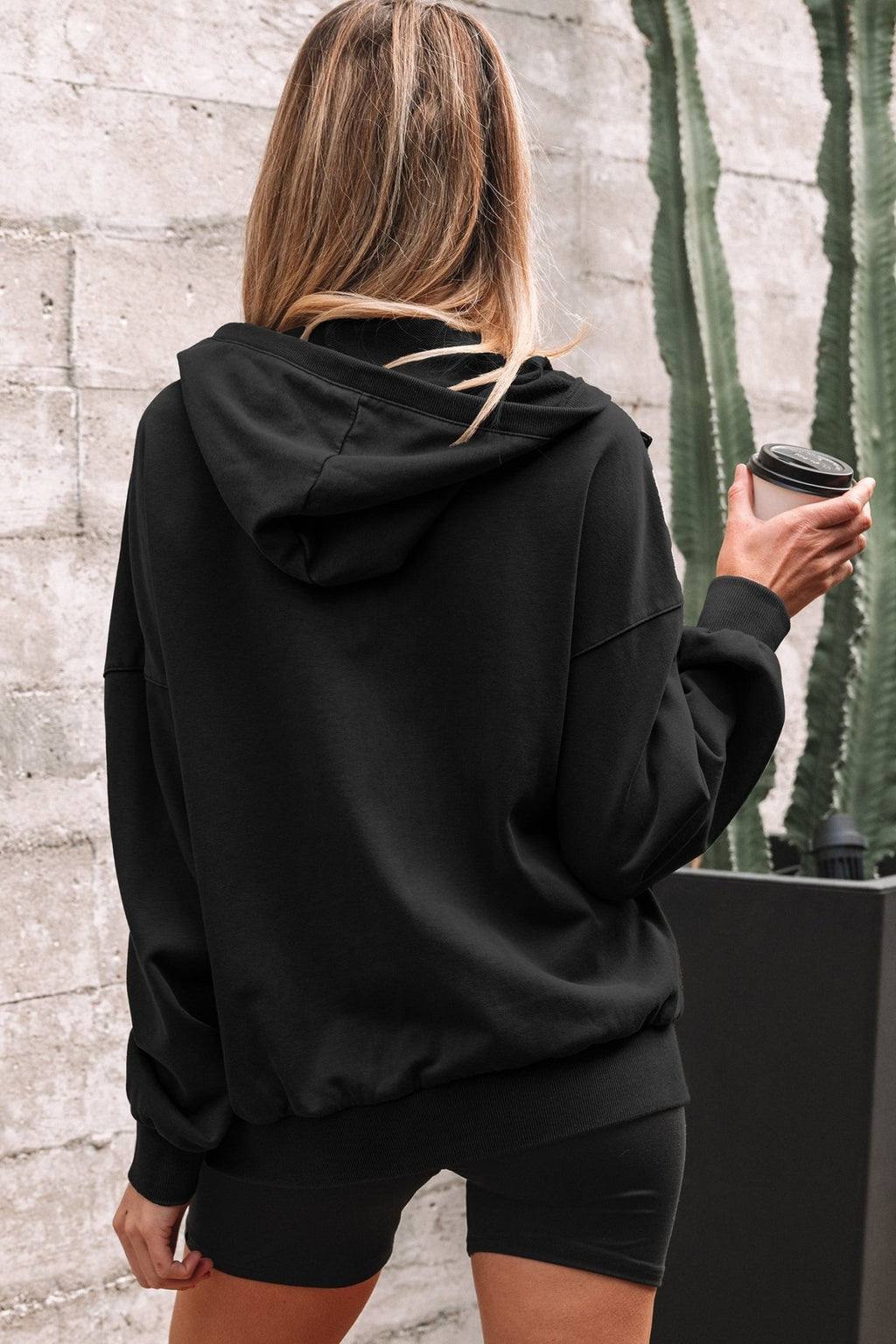 Solid Half-Zip Kangaroo Pocket Baggy Hoodie - Rooted & Reckless Co.