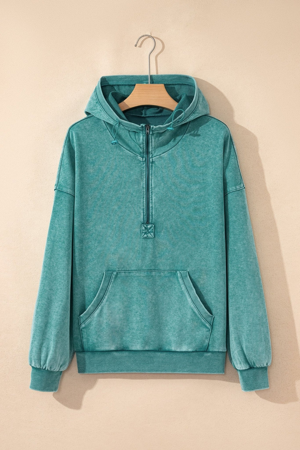 Solid Half-Zip Kangaroo Pocket Baggy Hoodie - Rooted & Reckless Co.