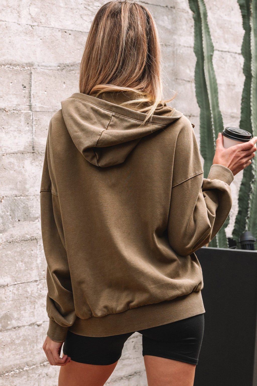 Solid Half-Zip Kangaroo Pocket Baggy Hoodie - Rooted & Reckless Co.