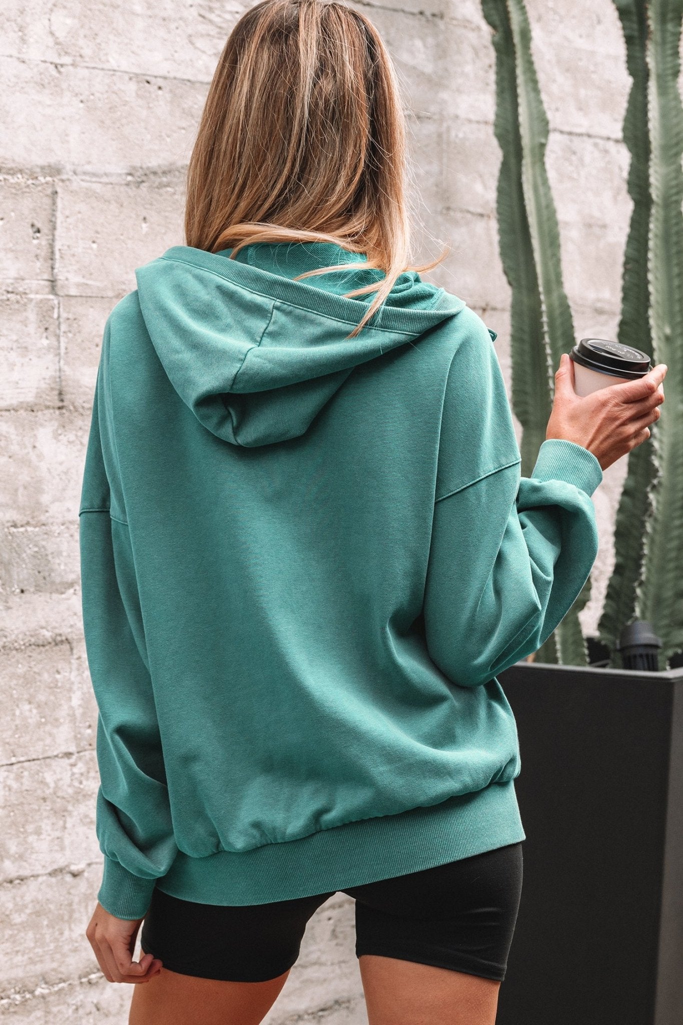 Solid Half-Zip Kangaroo Pocket Baggy Hoodie - Rooted & Reckless Co.