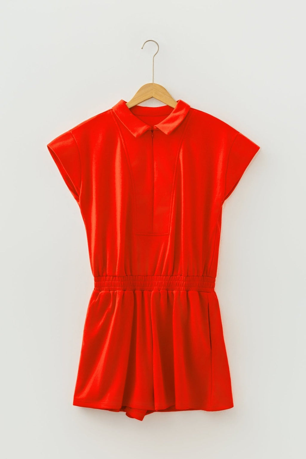 Solid Half Zip Polo Tee Elastic Waist Romper - Rooted & Reckless Co.