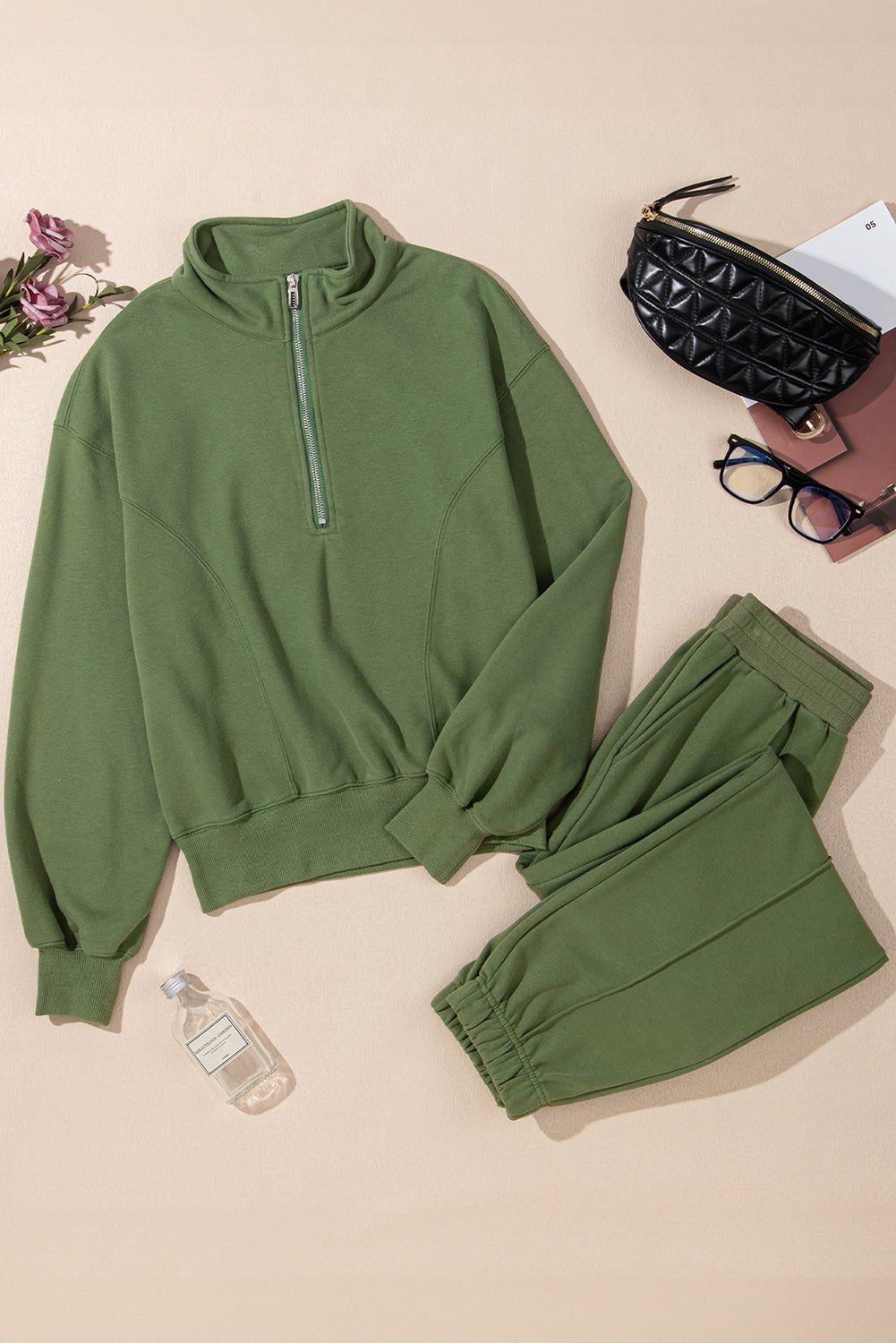 Solid Half Zip Pullover Top and Joggers Set - Rooted & Reckless Co.