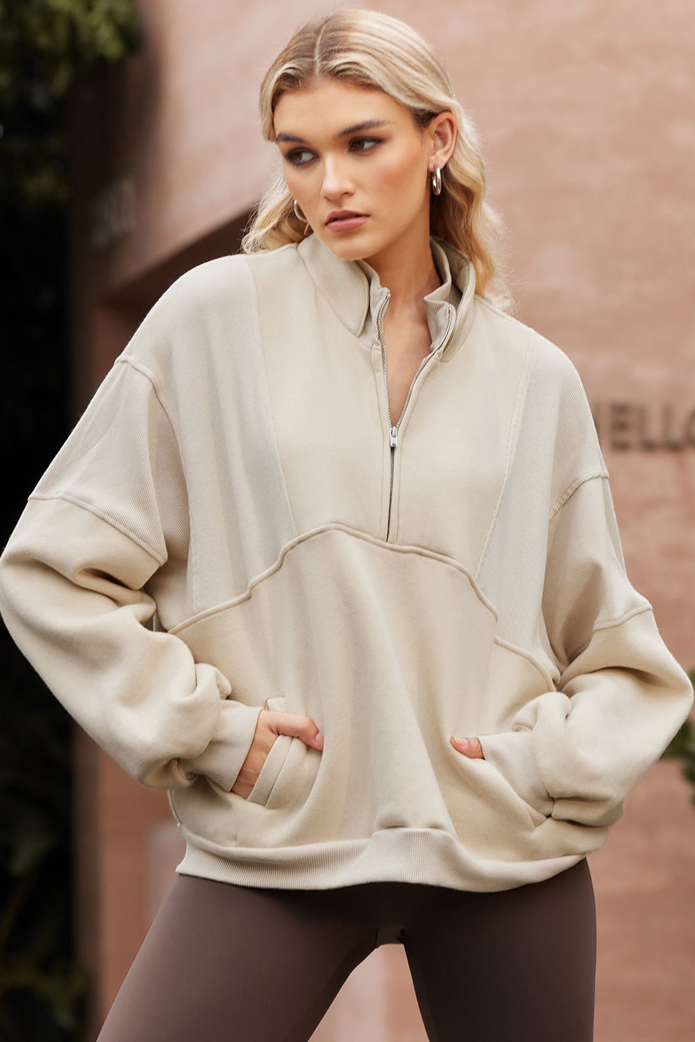 Solid Half-Zip Reverse Seam Pocketed Sweatshirt - Rooted & Reckless Co.