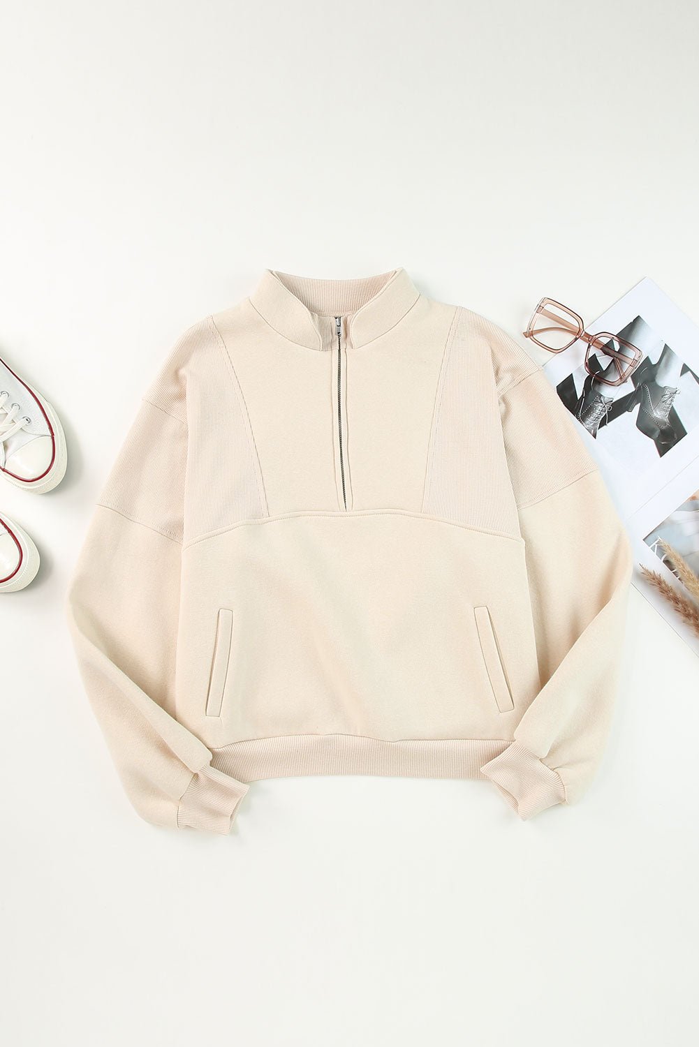 Solid Half-Zip Reverse Seam Pocketed Sweatshirt - Rooted & Reckless Co.