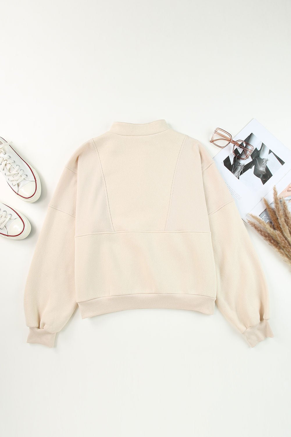 Solid Half-Zip Reverse Seam Pocketed Sweatshirt - Rooted & Reckless Co.