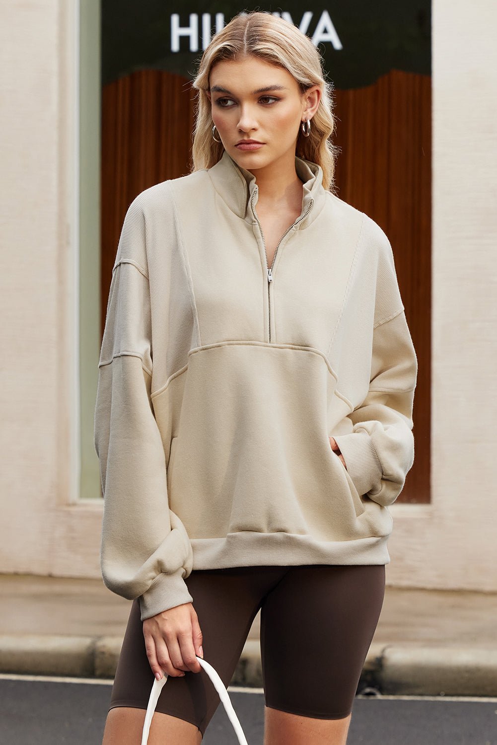 Solid Half-Zip Reverse Seam Pocketed Sweatshirt - Rooted & Reckless Co.