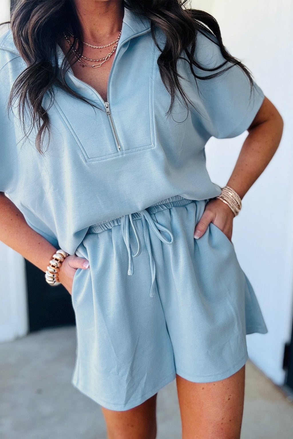Solid Half Zip Sweatshirt and Shorts Set - Rooted & Reckless Co.