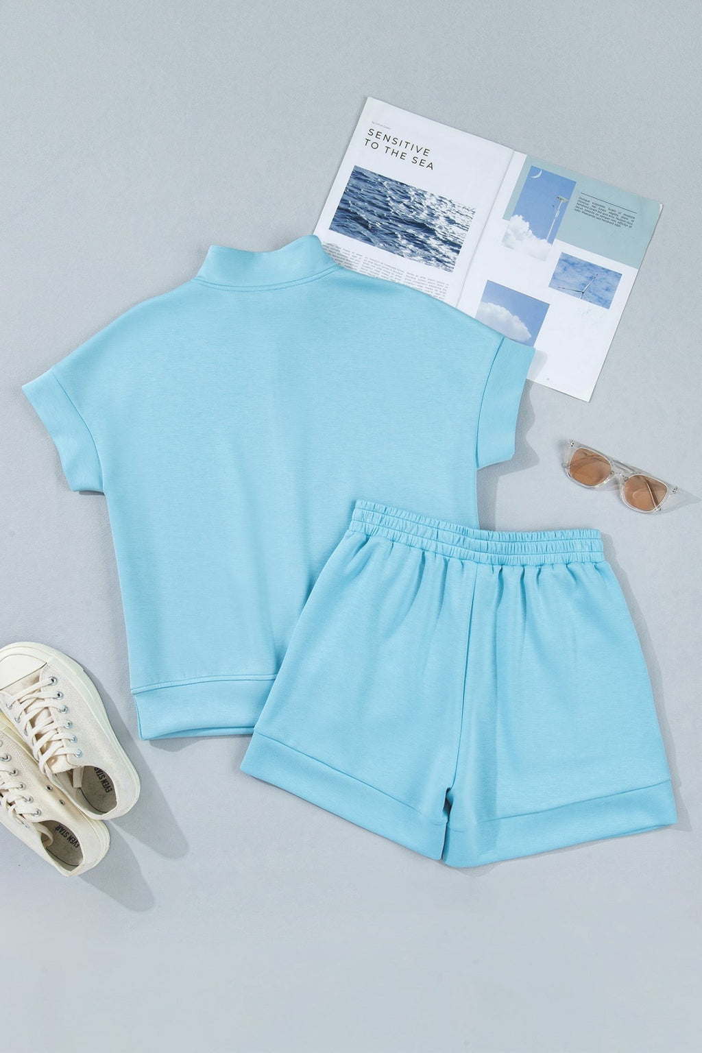 Solid Half Zip Tee & Shorts Athleisure Set - Rooted & Reckless Co.
