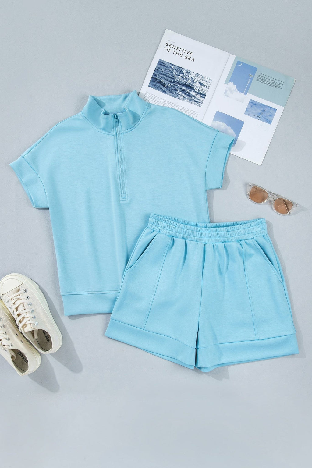 Solid Half Zip Tee & Shorts Athleisure Set - Rooted & Reckless Co.
