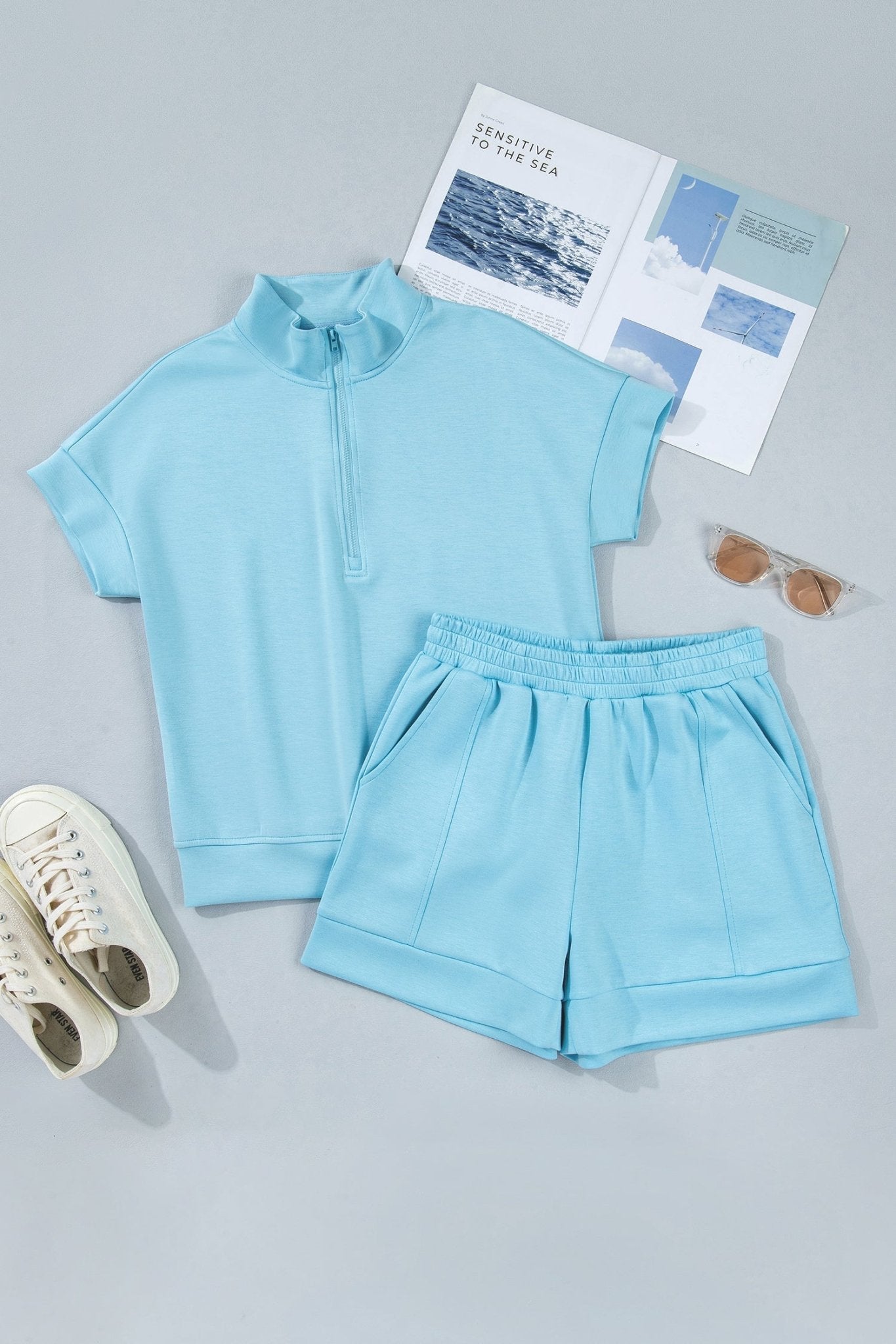 Solid Half Zip Tee & Shorts Athleisure Set - Rooted & Reckless Co.