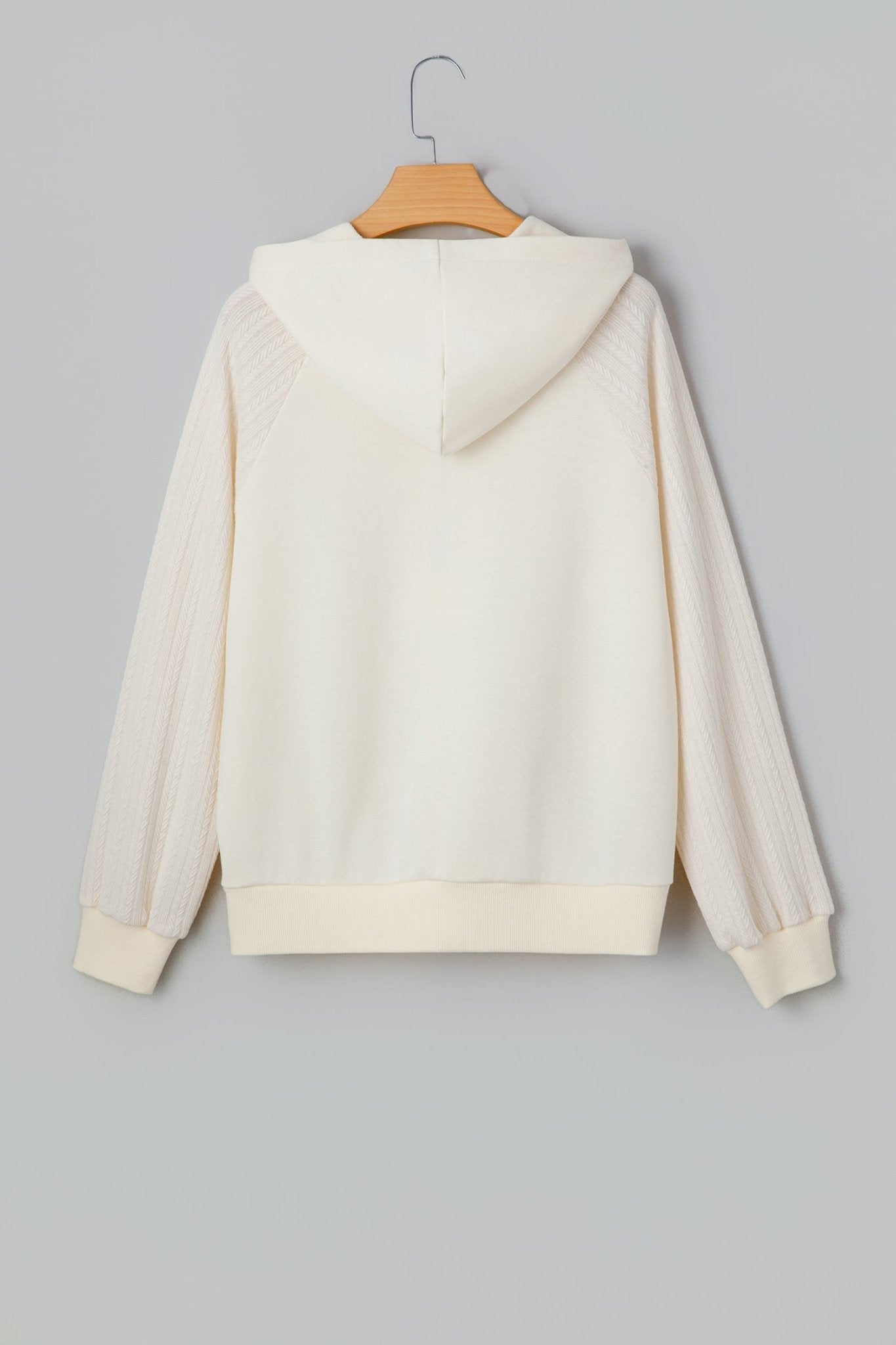 Solid Half-Zip Textured Patchwork Sleeve Hoodie - Rooted & Reckless Co.