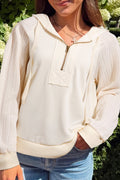 Solid Half-Zip Textured Patchwork Sleeve Hoodie - Rooted & Reckless Co.