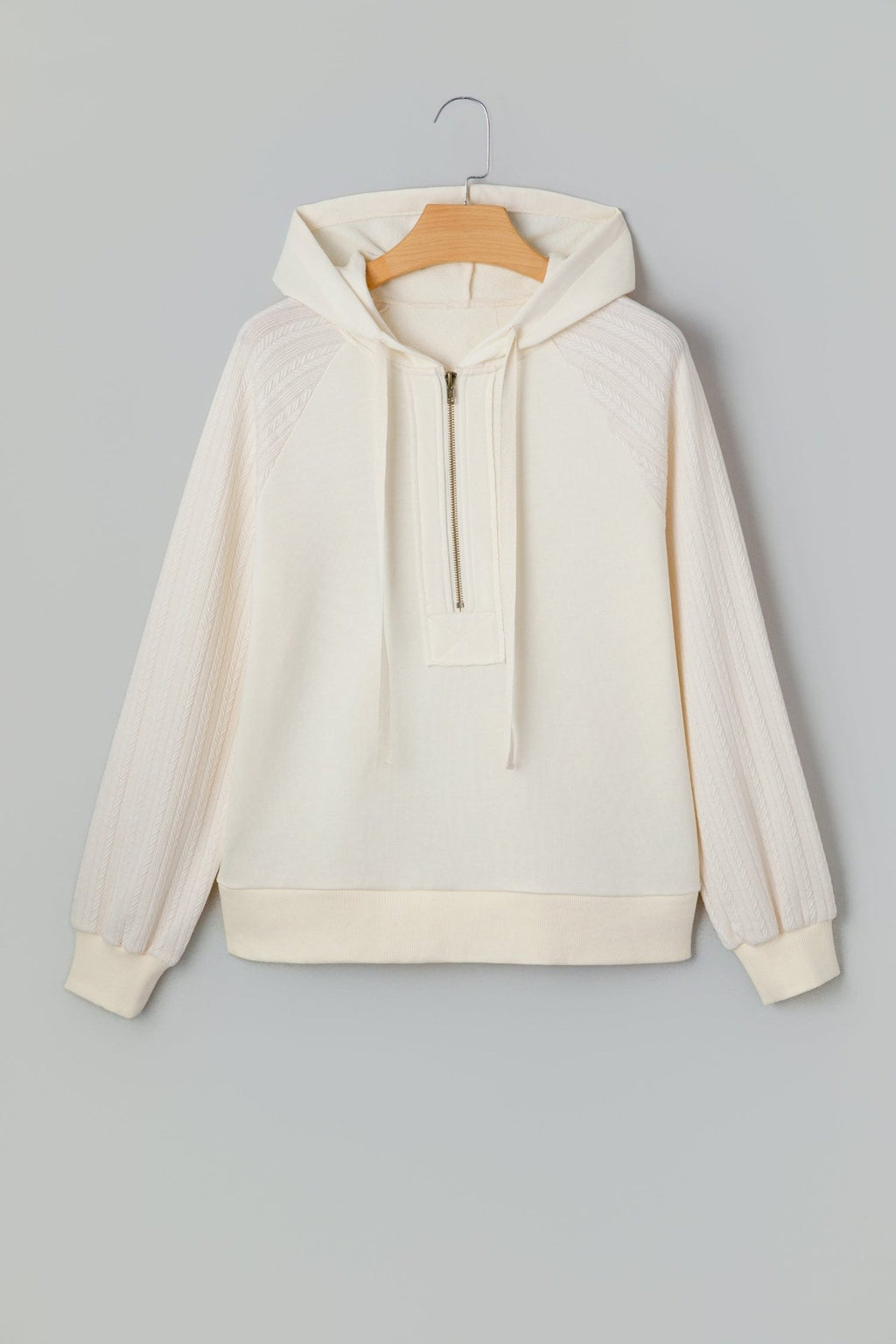 Solid Half-Zip Textured Patchwork Sleeve Hoodie - Rooted & Reckless Co.