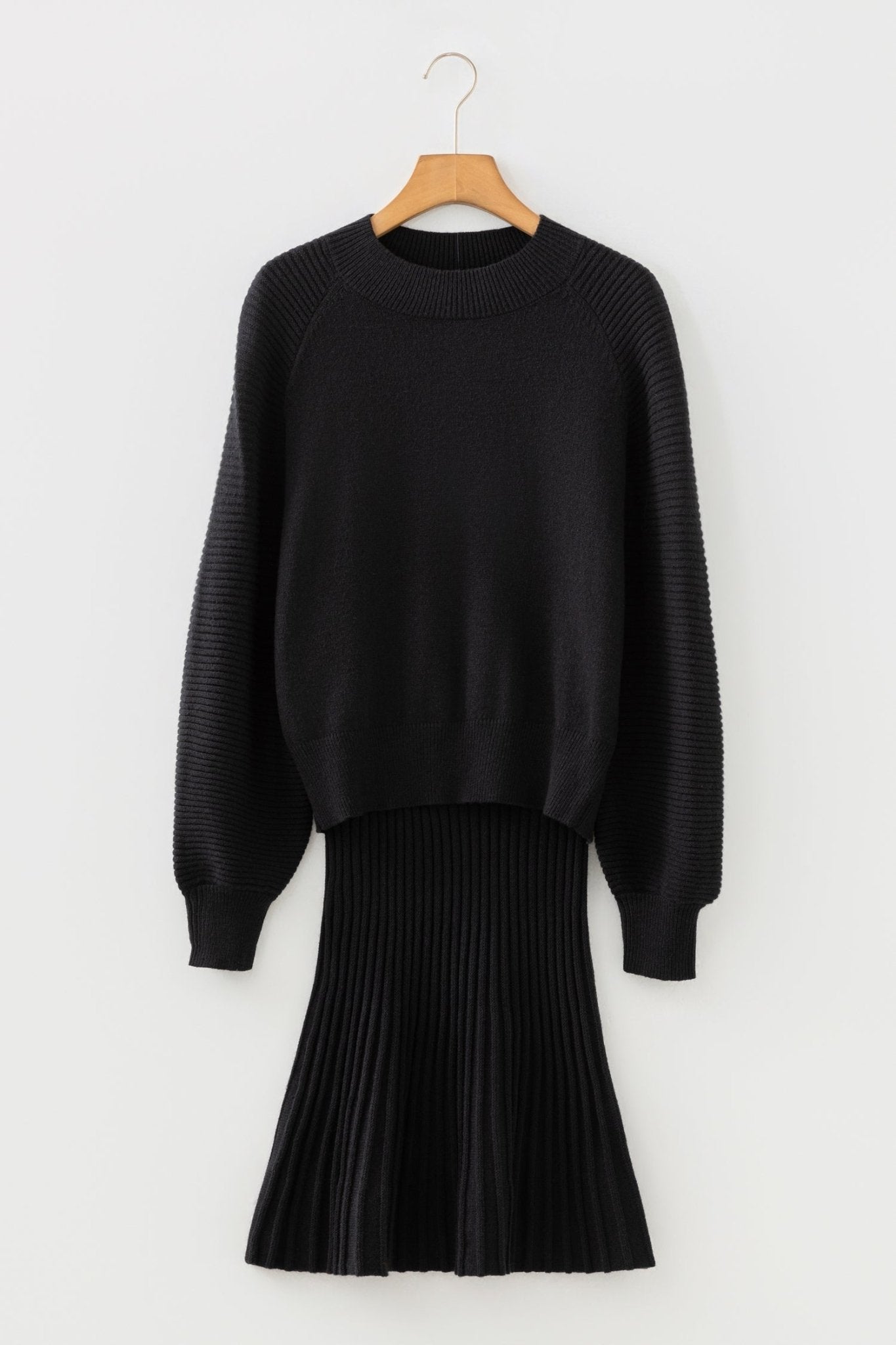 Solid High Neck Sweater and Pleated Mini Skirt Set - Rooted & Reckless Co.