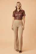 Solid High Waist Exposed Seam Bootcut Pants - Rooted & Reckless Co.