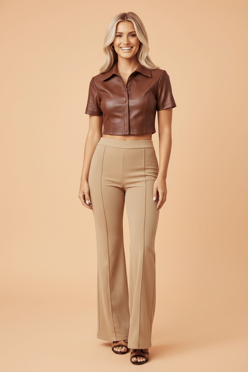 Solid High Waist Exposed Seam Bootcut Pants - Rooted & Reckless Co.