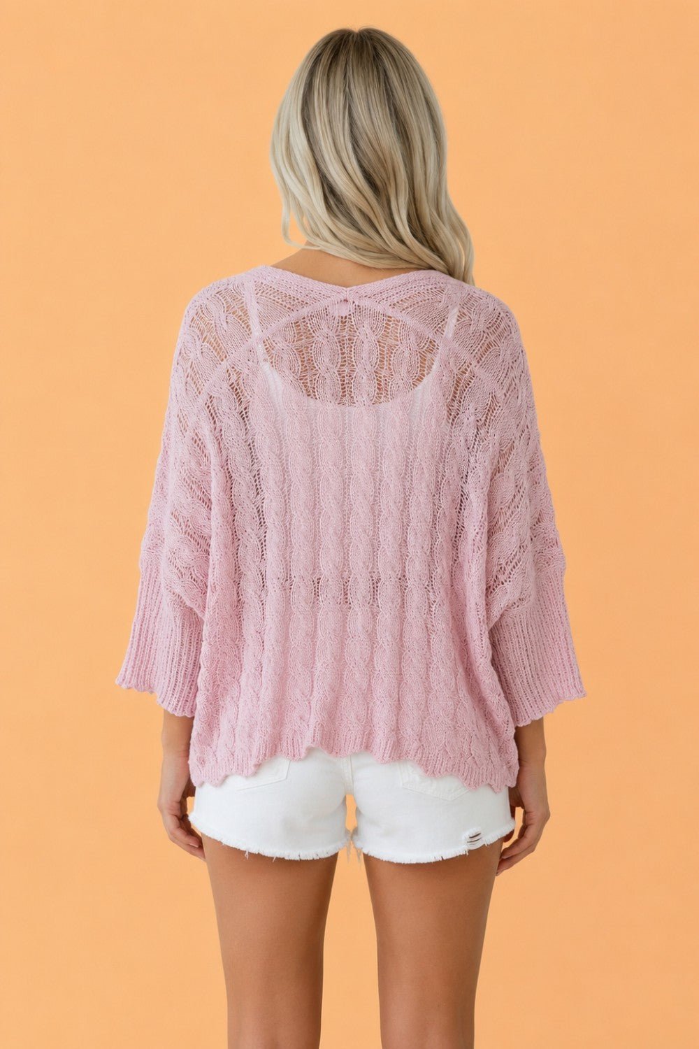 Solid Hollowed Knit Drop Shoulder Open Cardigan - Rooted & Reckless Co.