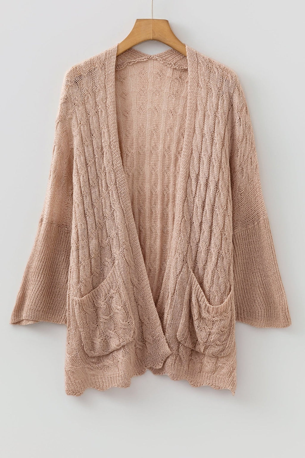 Solid Hollowed Knit Drop Shoulder Open Cardigan - Rooted & Reckless Co.