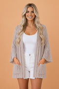 Solid Hollowed Knit Drop Shoulder Open Cardigan - Rooted & Reckless Co.