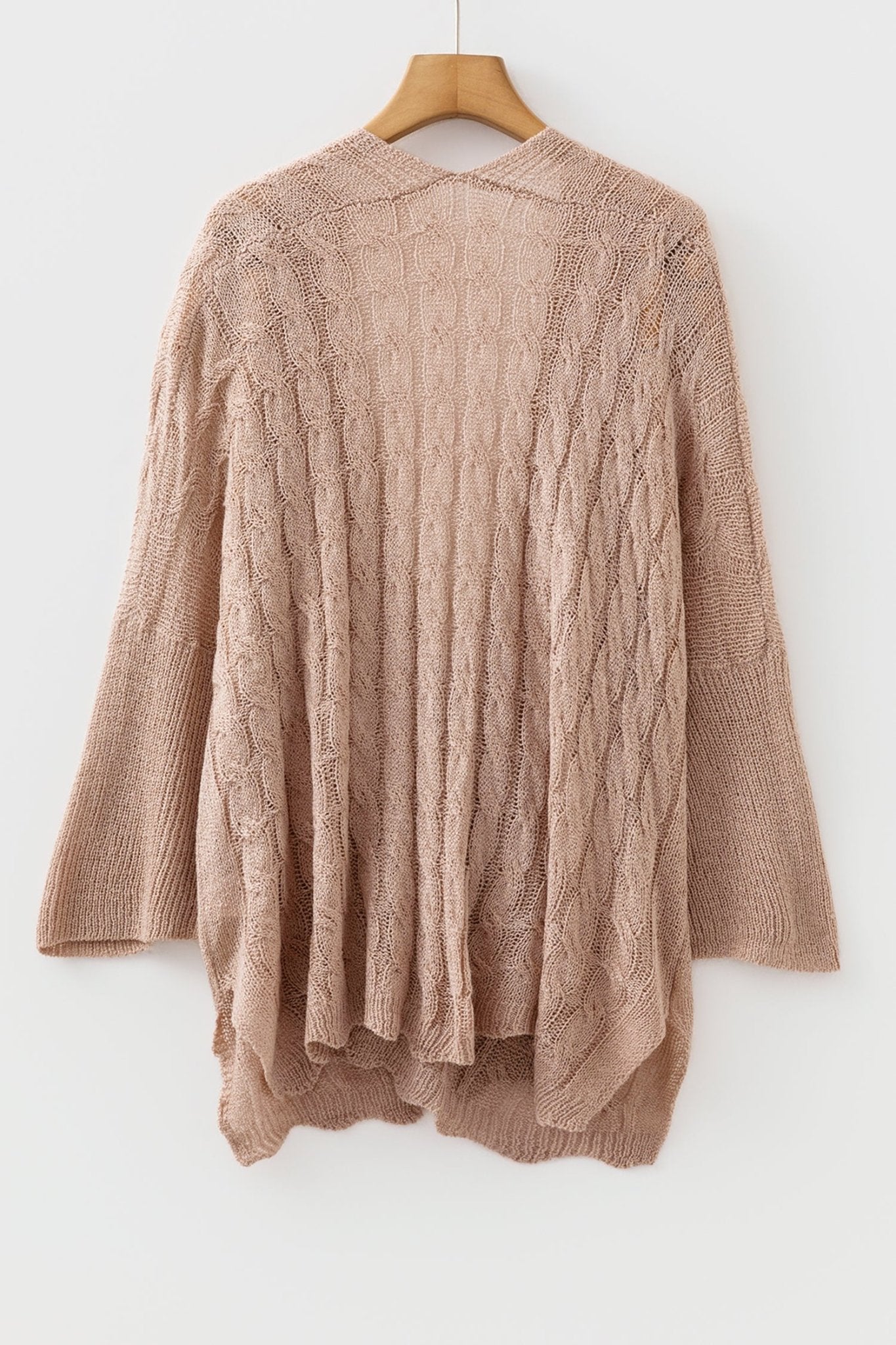 Solid Hollowed Knit Drop Shoulder Open Cardigan - Rooted & Reckless Co.