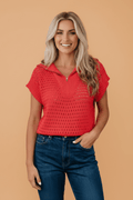 Solid Hollowed Knit Short Sleeve Top - Rooted & Reckless Co.