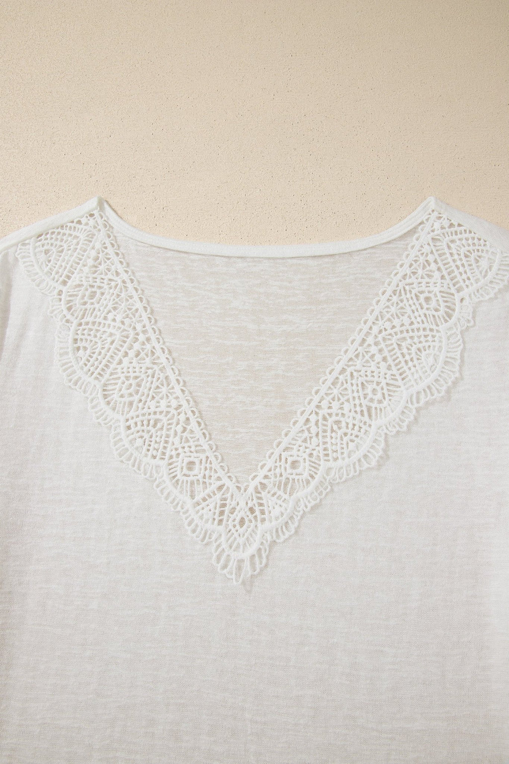 Solid Hollowed Lace Trim V-Neck T-Shirt - Rooted & Reckless Co.