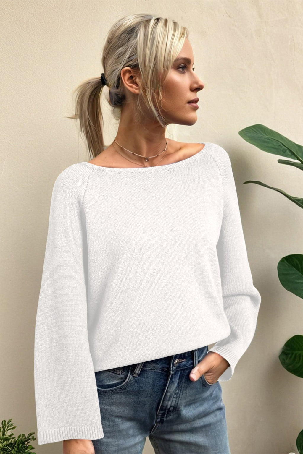 Solid Knit 3/4 Sleeve Dolman Sweater - Rooted & Reckless Co.