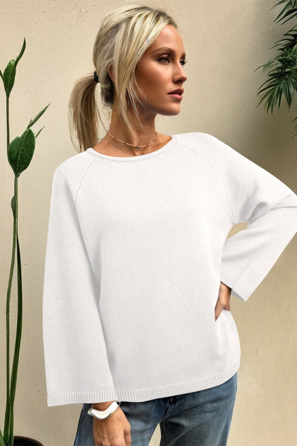 Solid Knit 3/4 Sleeve Dolman Sweater - Rooted & Reckless Co.