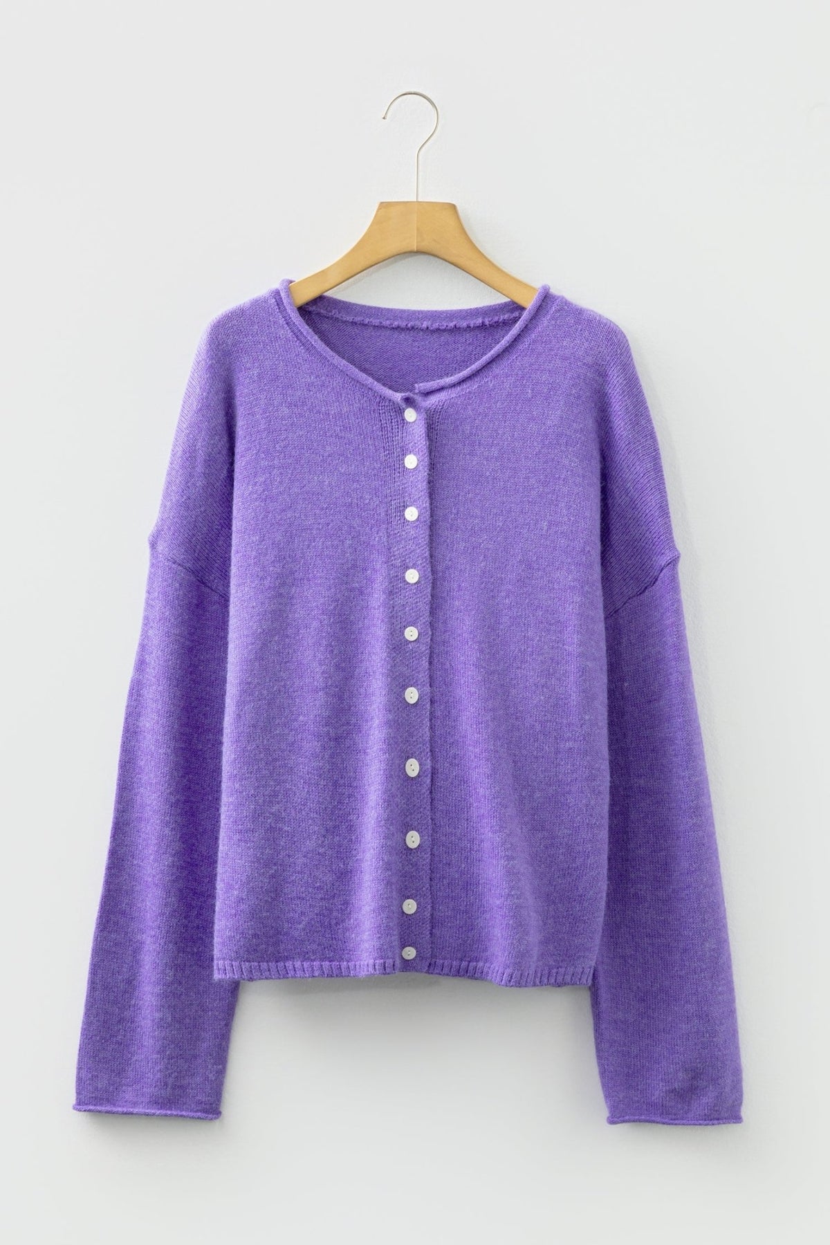 Solid Knit Button-Up Drop Shoulder Sweater Cardigan - Rooted & Reckless Co.