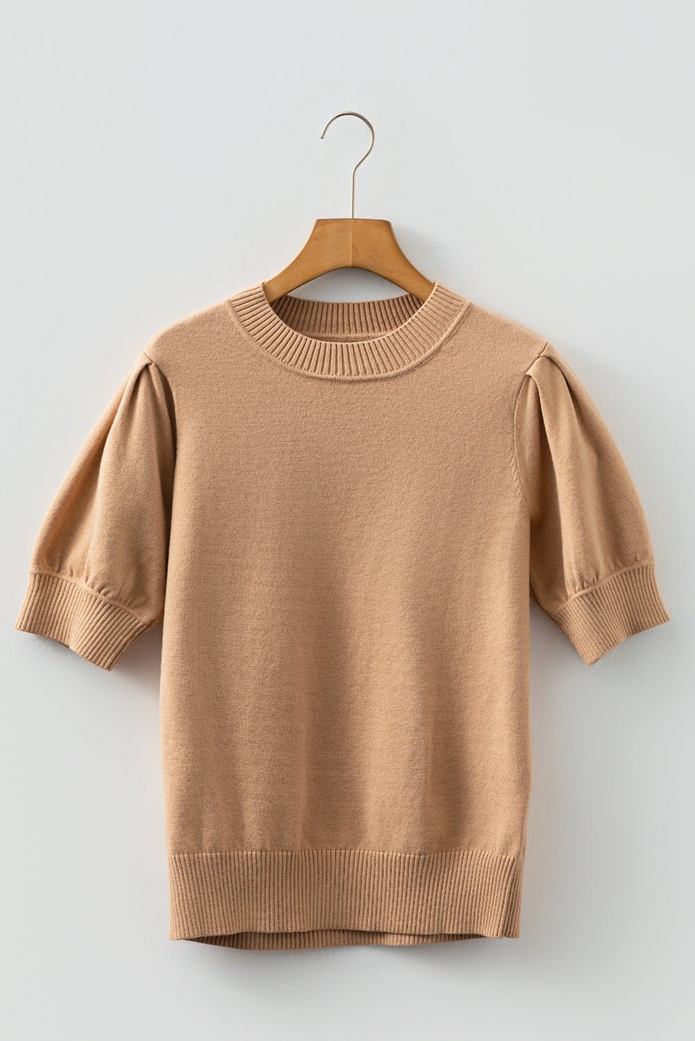 Solid Knit Short Puff Sleeve Sweater - Rooted & Reckless Co.