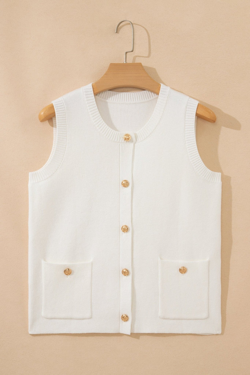 Solid Knit Sleeveless Button Front Pocketed Sweater - Rooted & Reckless Co.