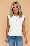 Solid Knit Sleeveless Button Front Pocketed Sweater - Rooted & Reckless Co.