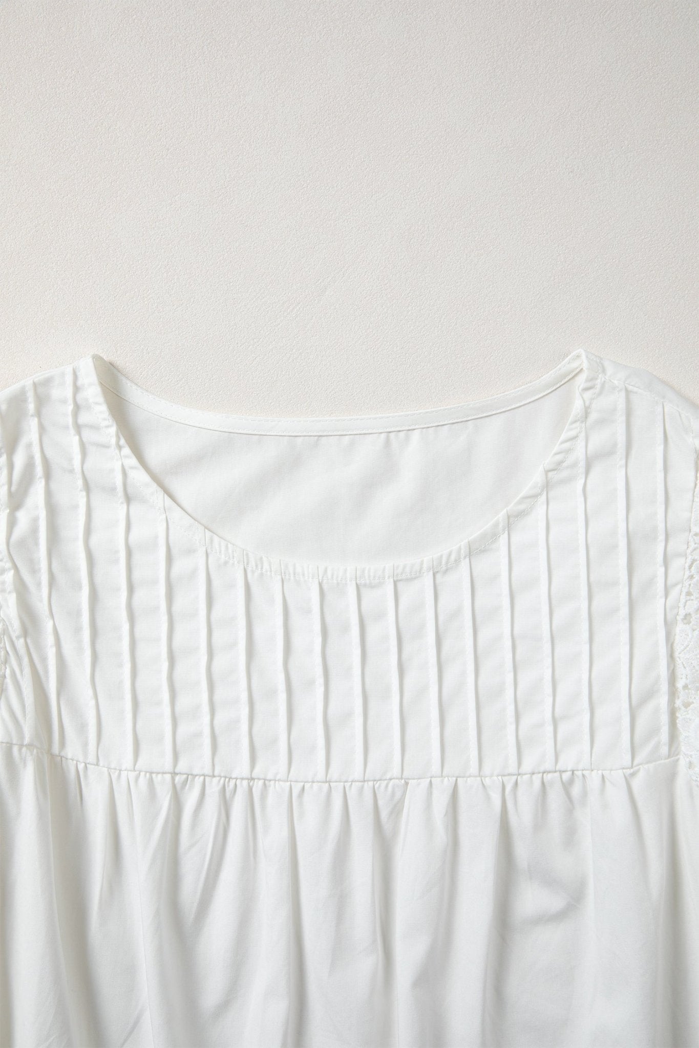 Solid Lace Flutter Sleeve Pleated Blouse - Rooted & Reckless Co.