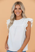 Solid Lace Flutter Sleeve Pleated Blouse - Rooted & Reckless Co.