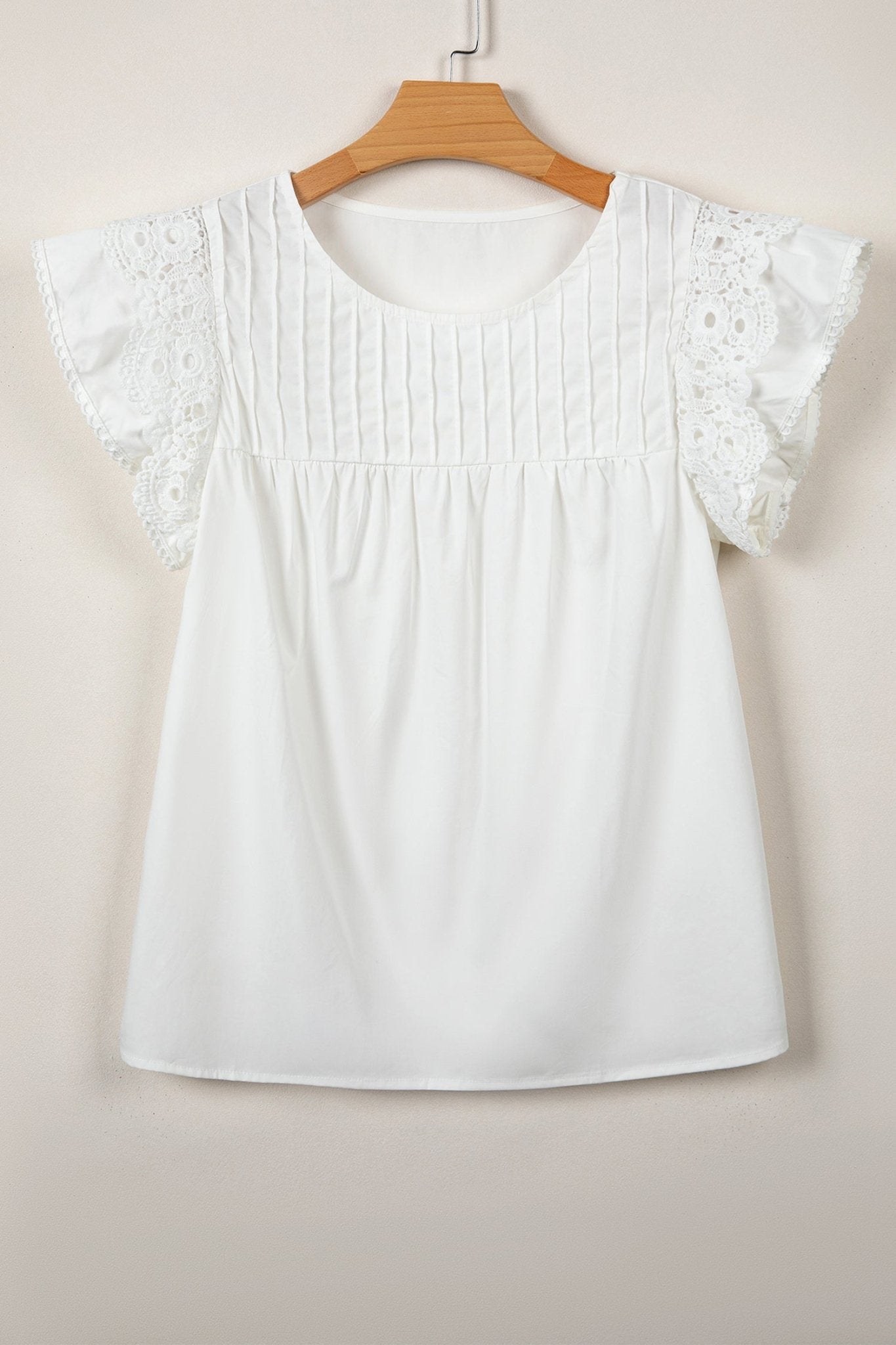 Solid Lace Flutter Sleeve Pleated Blouse - Rooted & Reckless Co.