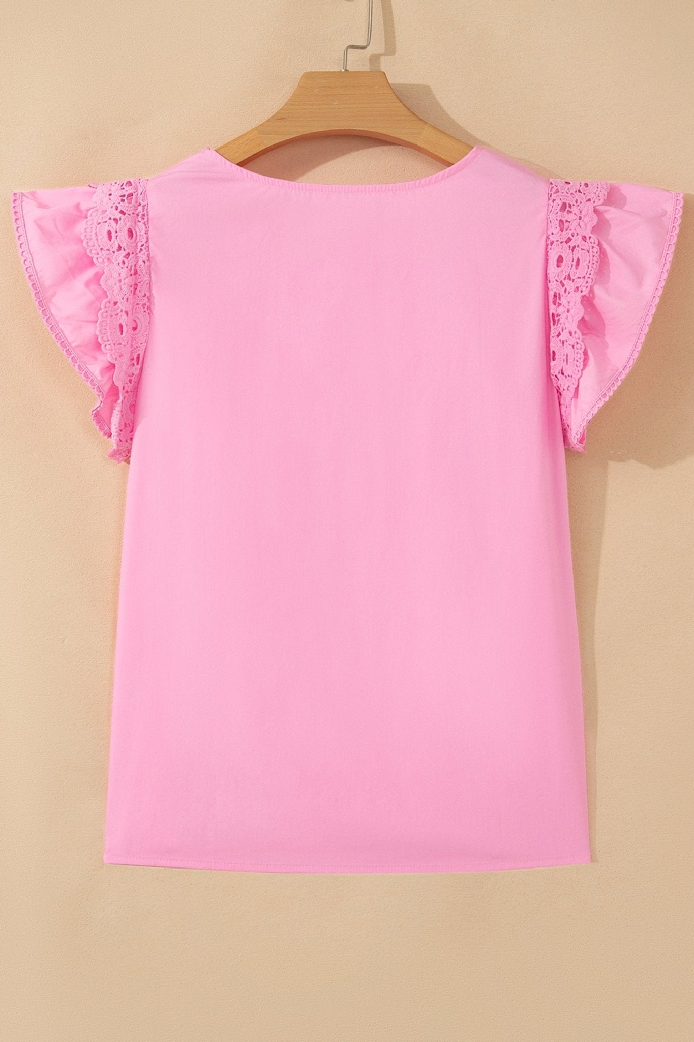 Solid Lace Flutter Sleeve Pleated Blouse - Rooted & Reckless Co.