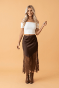 Solid Lace Patchwork Hem Maxi Skirt - Rooted & Reckless Co.