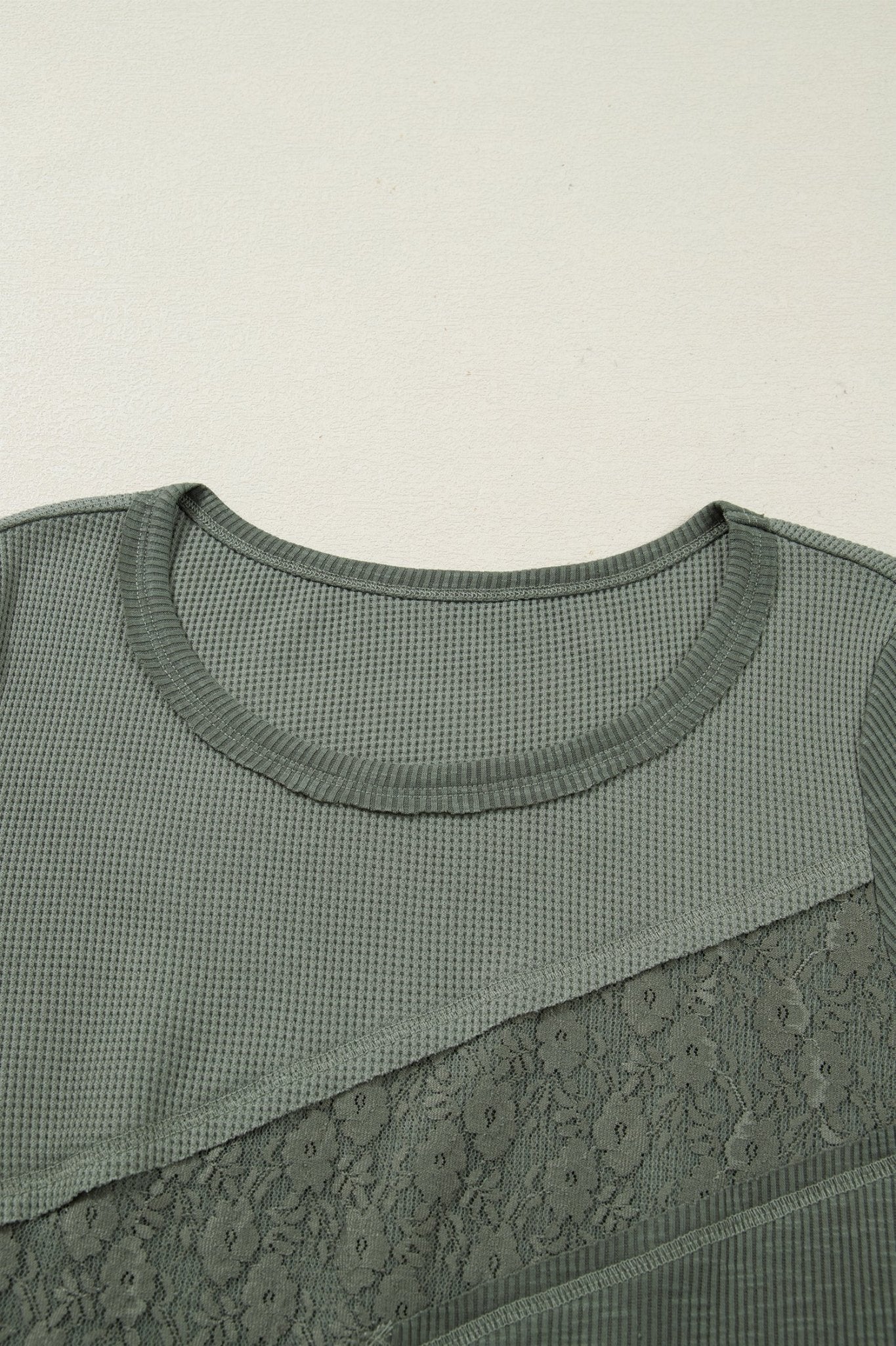 Solid Lace Patchwork Long Sleeve Knit Top - Rooted & Reckless Co.