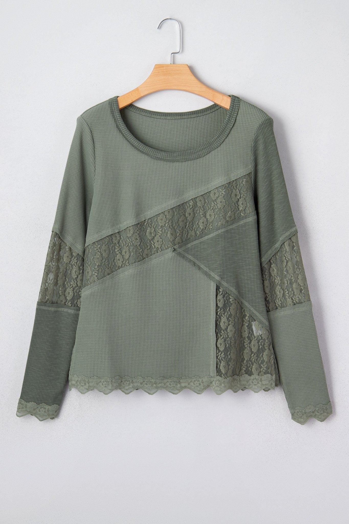 Solid Lace Patchwork Long Sleeve Knit Top - Rooted & Reckless Co.
