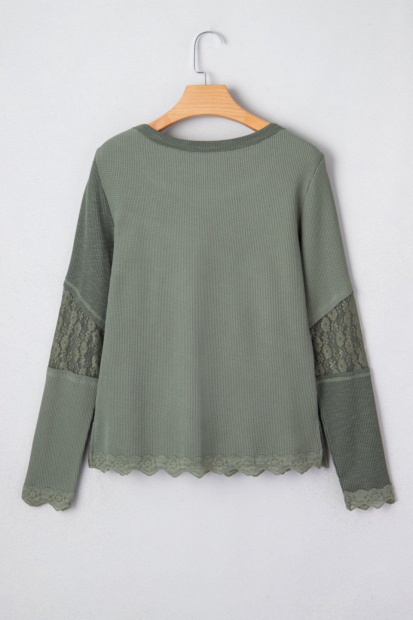 Solid Lace Patchwork Long Sleeve Knit Top - Rooted & Reckless Co.
